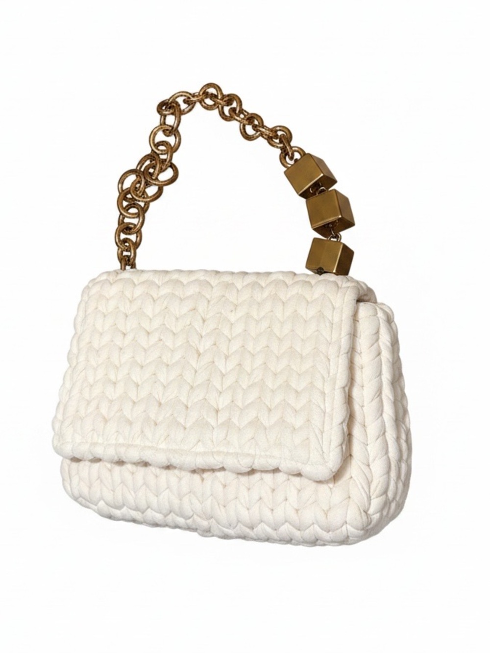 Zara Cream Braided Shoulder Bag with Gold Chain Handle